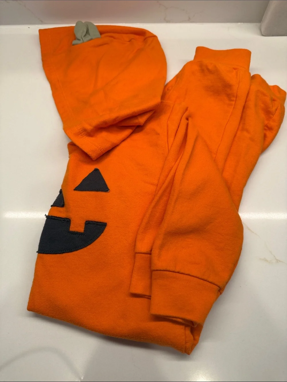 Cat & Jack Orange Pumpkin Jack-O'-Lantern Hooded Romper, 18mo